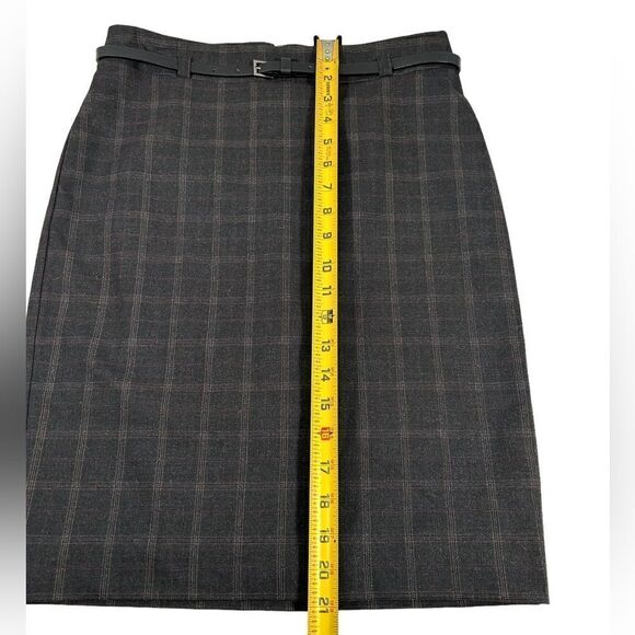 Van Heusen Studio Stretch Extensible Dark Gray Plaid Belted Pencil Skirt Mini - Picture 5 of 6